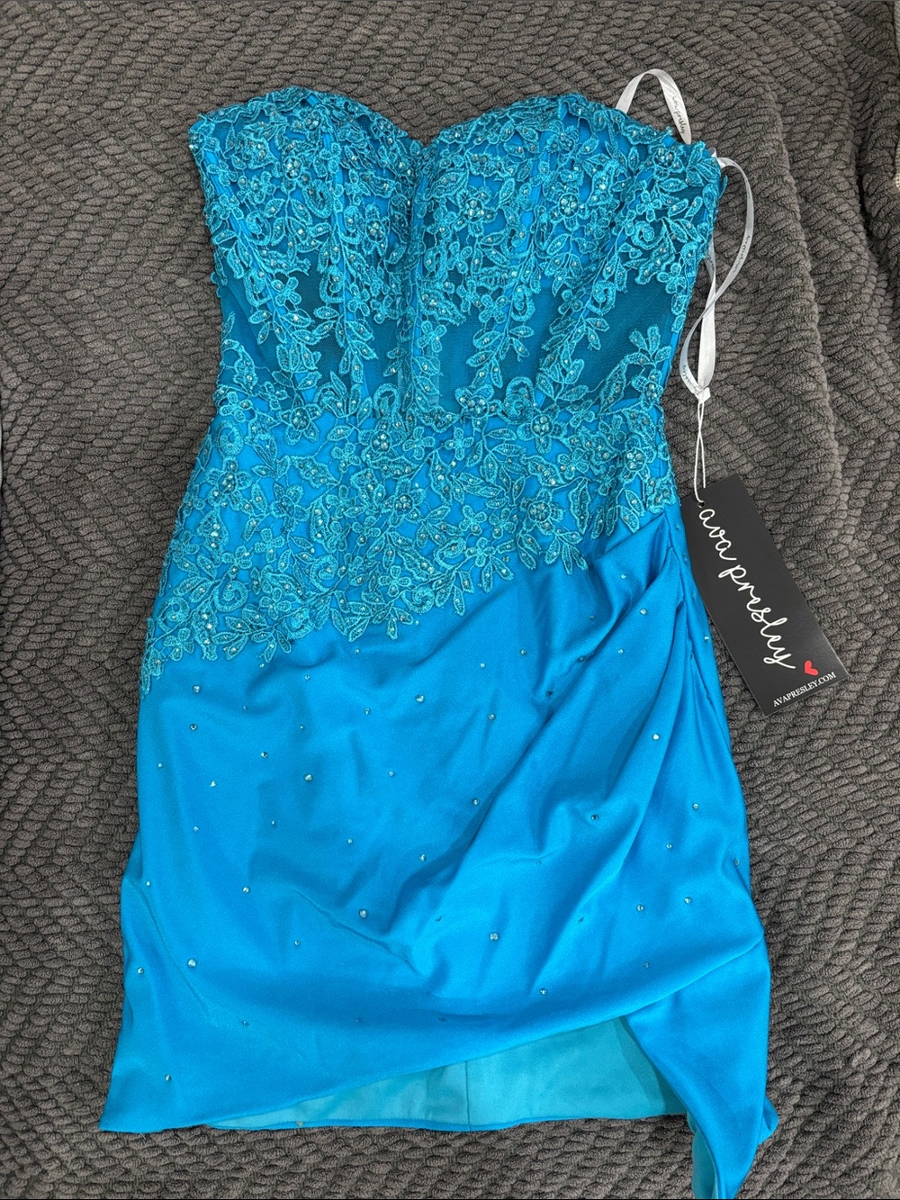 Love, Pretty Teal Strapless Embellished Cocktail Dress